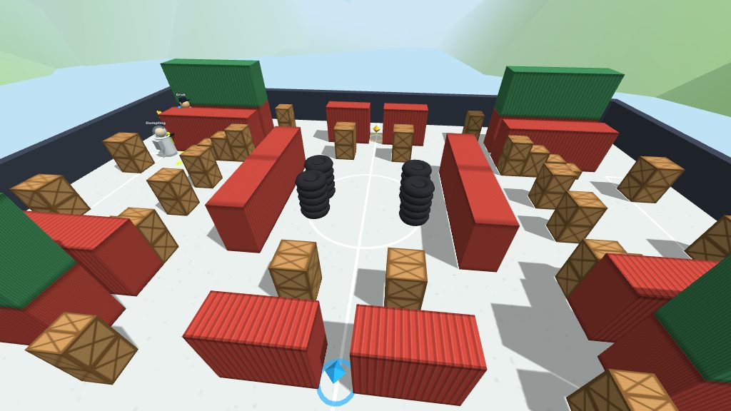 A round of Splatyard: crates, tyre stacks and shipping containers in the yard